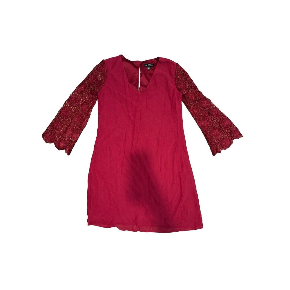Jodi Kristopher Maroon Lace Long Sleeves Tunic Dress Chiffon Overlay Size Small